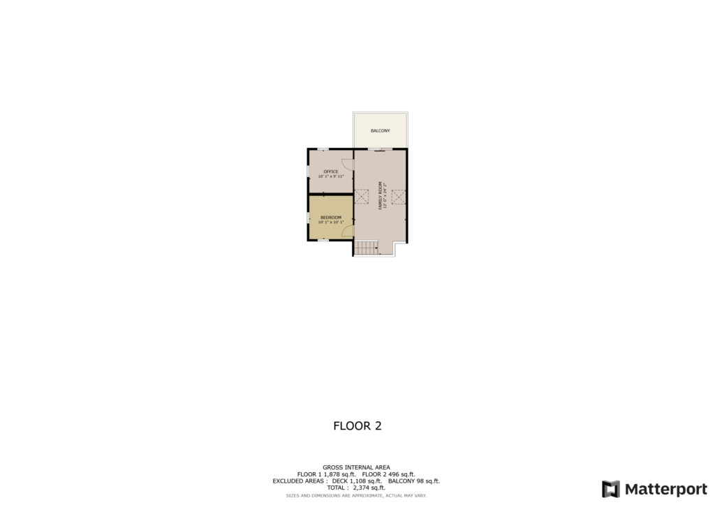 108 Alimeda Rd - 2nd Floor Plan showing loft family room, 3rd bed room and home office + Juliet Balcony